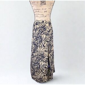 Patrons of Peace Tropical Palm Print Maxi Skirt Navy Cream Slit Small J2046F58